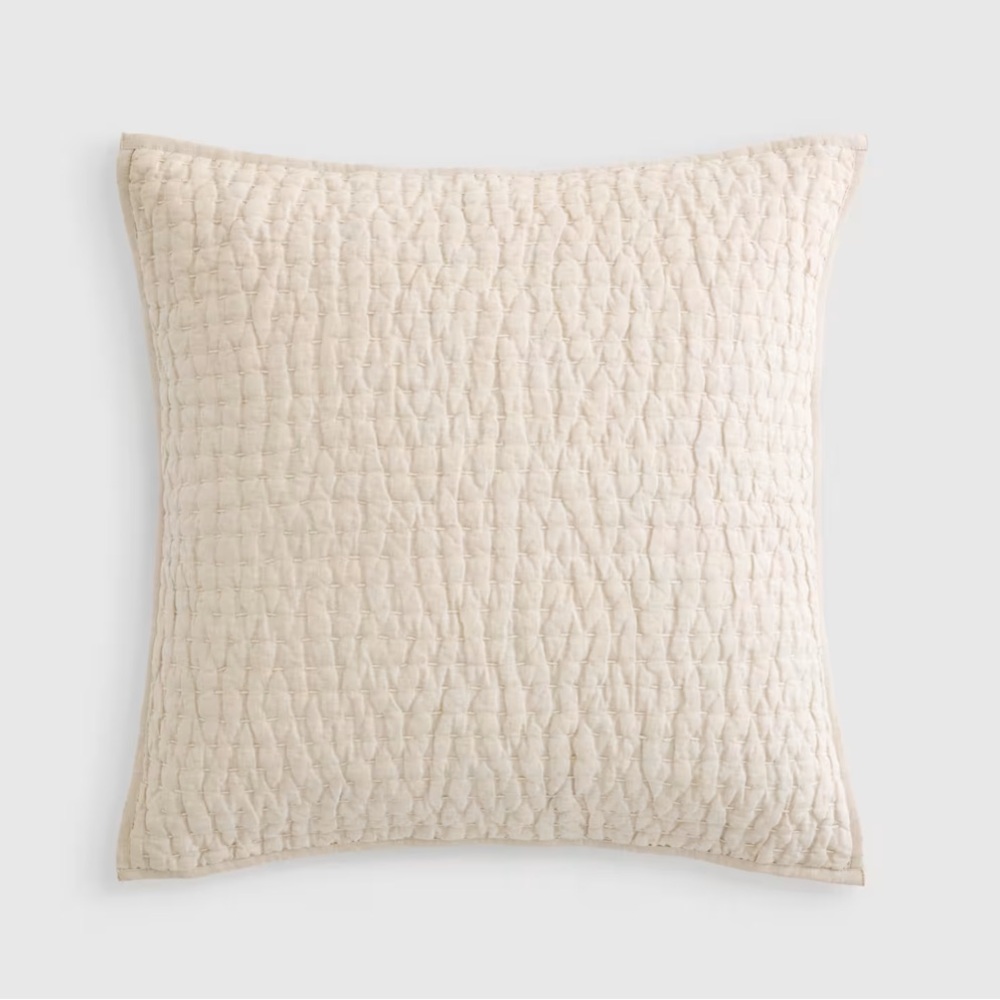 NWOT QUINCE European Linen Cotton Stitch Quilted Euro Sham Natural 6040